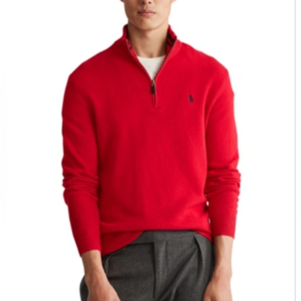 Polo Ralph Lauren Pullover Quarter-Zip sweater cashmere, size M, color Red